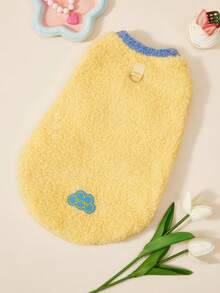 PETSIN 1件宠物猫狗双面毛绒保暖、弹性舒适黄色圆领无袖抽绳毛绒背心（适用于狗狗）