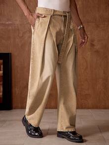 AKNOTIC Men's Woven Casual Loose Straight Leg Pants, Fashionable Daily Wear - Apricot - View 6