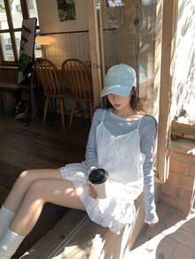 DAZY Women's Casual Solid Color Ruffle Hem Camisole Top, Summer - White - View 2