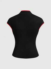 ROMWE Avant Blusa de estilo chino nuevo para mujer con bordado de dragón, patrón de pintura china y bordado, cheongsam mejorado - Negro - Ver 3