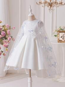 年轻女孩网纱拼接亮片刺绣蝴蝶装饰白色婚纱 - 白色 - 查看 12