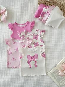 Souflis Souflis 8pcs/Set Baby Girls 0-3 Years Spring/Summer Casual Daily Wear Cute Ballet Girl Sleeveless Tee Shirt & Shorts 8pcs Outfit Set - Pink - View 7