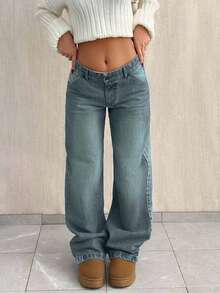 EURMUSE PETITE CASUAL LOW WAIST BAGGY LOOSE STRAIGHT LEG JEAN - Light Wash - View 7