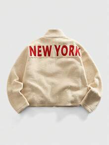 ROMWE MEN 男士休闲抓绒夹克外套，学院风，秋冬季 - 彩色 - 查看 1