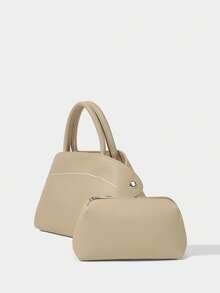 SHECARRY Bolsos de mano de unicolor de moda para mujer - Beis - Ver 3