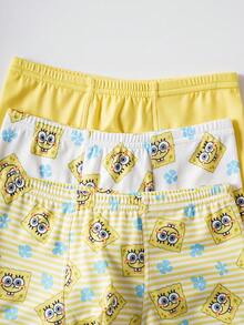 SpongeBob SquarePants | SHEIN 3条/套 男童可爱卡通印花撞色腰带舒适平角内裤 - 黃色 - 查看 5