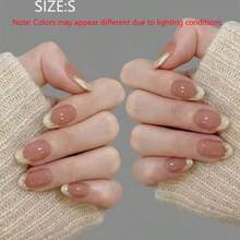 10Pcs Shiny Gold Line French Minimalist Style, Fashionable Shell White Wearable Nail Art, Daily High-End Pink Short Oval False Nails, Suitable For Women And Diy Nail Art Enthusiasts Press On Nails Nail Supplies Nails - Multicolor - View 9