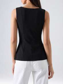 LYSMO Blusas casuales de punto de unicolor para mujer, apropiadas para el verano - Negro - Ver 2