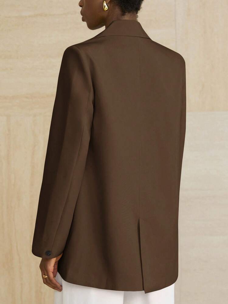 Aveloria Modichic Women's Business Style Solid Color Double-Breasted Blazer Jacket For Commuting, Autumn  - Coffee Brown - View 2