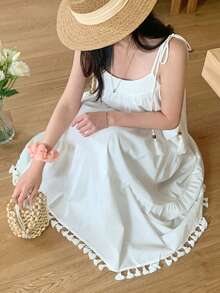 DAZY Women's Spaghetti Strap Midi Vacation Dress - White - View 6