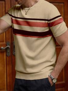 Manfinity Homme 男士撞色印花圆领短袖针织上衣 - 杏色 - 查看 5