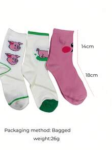 Joivida 秋冬季趣味卡通小猪可爱中筒袜，舒适保暖动物图案新奇袜子，女士女孩柔软船袜，送礼佳品，潮流时尚袜子，卡哇伊设计，舒适弹力袜 - 彩色 - 查看 4