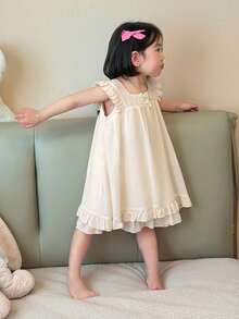 DAZY Infant/Toddler Girls' Ruffle Trim Loose Comfortable Homewear - Beige - View 6