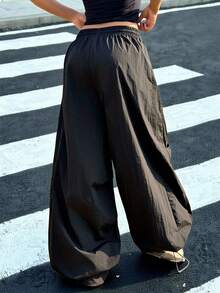 Muchica 女士美式街头字母印花宽松裤 - 黑色 - 查看 2