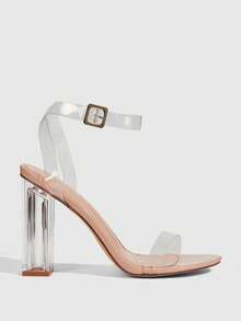 CUCCOO SZL Sandalias de tacón alto elegantes y de moda con tacón grueso transparente, para el verano - Albaricoque - Ver 5