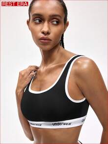 EasyFave Áo ngực nữ không đường may, thoải mái, phối màu tương phản - màu đen - Xem 5