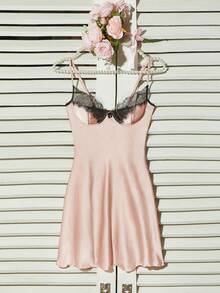 Charlaine Lotus Pink Lace Patchwork Women's Camisole Nightgown - Dusty Pink - View 3