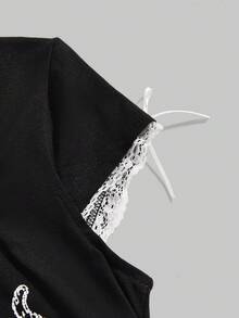 ROMWE Kawaii Y2K性感可爱猫咪印花修身露脐上衣 - 黑色 - 查看 3