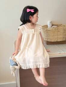 DAZY Infant/Toddler Girls' Ruffle Trim Loose Comfortable Homewear - Beige - View 2