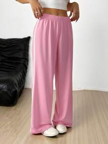 SHEIN PETITE Back To School Fall Outfits Women Clothes Women's Casual Wide Leg Sweatpants With Contrasting Stripes, Pink,Fall Clothes For Women Baggy - Pink - View 4