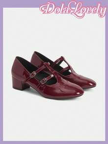 Dola Lovely Women's Pointed Toe Buckle Design Everyday Versatile Fashion High Heels For Christmas - Burgundy - View 1