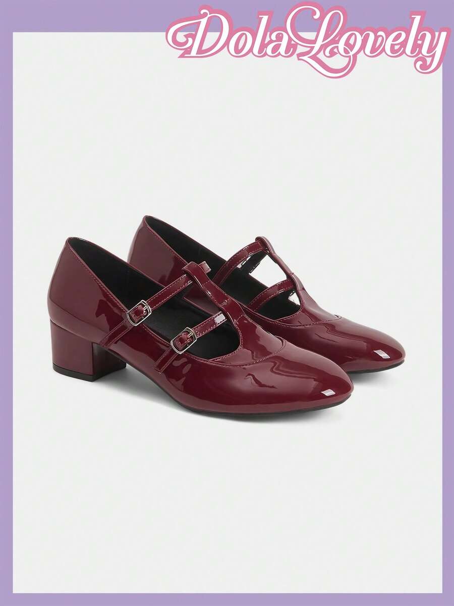 Dola Lovely Women's Pointed Toe Buckle Design Everyday Versatile Fashion High Heels For Christmas - Burgundy - View 1