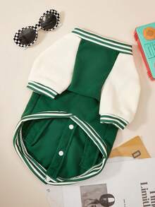 PETSIN 1 Pc Pet Cat Dog Universal Fashion Handsome Green Leisure College Style Baseball Jacket With Velvet Inner Comfortable Pullable Dog Jacket Coat - Green - View 8