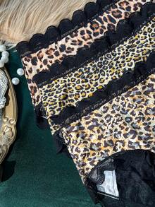 3 peças/Conjunto Calcinha de Renda com Estampa de Leopardo Sexy e da Moda - Preto - Visão 4