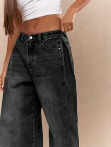 MISSGUIDED Pantalones vaqueros palazzo de tiro bajo y pierna ancha para mujer, lavado oscuro, con pliegues y holgados, estilo retro Y2K casual para otoño e invierno - Negro - Ver 3