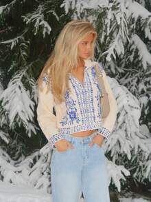 Sydney Algeri Suéter de Gola Alta para Férias Feminino, Branco, Outono/Inverno, Tops de Manga Longa - Preto e Branco - Visão 6