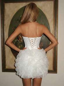 Vowa Rochie elegantă, romantică, la modă, din satin alb și organza, cu model patchwork, cu model coadă de pește, potrivită pentru petreceri individuale, nunți, absolviri, vacanțe, ceai de după-amiază, petreceri burlăcițe - alb - Vizualizare 3