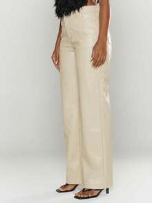 MUSERA Feraux 仿皮直筒裤 性感外出夜游可爱街头风 - 奶油色 - 查看 3