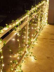 Artificial Ivy Leaf Plants With LED Light String, AA Battery Box Or 8 Modes USB Powered Green Vine Garland Chandelier For Wall Party Wedding Room Home Kitchen Indoor Outdoor Holiday Decoration (Batteries Not Included)