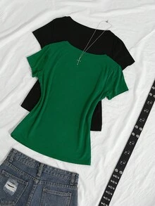 StreetHx Women's Summer V-Neck Tight T-Shirt, Punk Subculture Anime Solid Color Basic V-Neck Short Sleeve Fitted T-Shirt