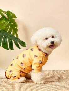 PETSIN 1件宠物猫狗通用可爱黄色松果图案印花弹力针织舒适柔软狗狗四肢服装腹部保护 - 松果 - 查看 12