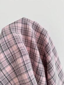 Comfortcana Women's Plaid Minimalist Casual Tie Front Bandeau Top - Blue - View 6