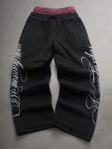 STYNVO Pantalon de survêtement ample et décontracté pour hommes avec cordon de serrage à la taille et poches, imprimé de lettres - Multicolore - Voir 3