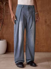 AKNOTIC Men's Woven Casual Loose Straight Leg Pants, Fashionable Daily Wear - Navy Blue - View 5