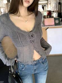 DAZY 女士V领长袖衬衫，韩版，春秋季