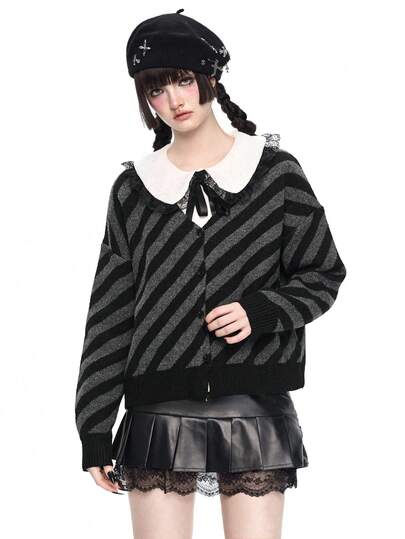 Goth Cardigan a righe in stile gotico per donna