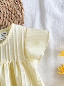SHEIN Vintaside Kids 女嬰幼兒/新生兒 0-3 歲休閒可愛甜美荷葉袖洋裝，適合春夏季日常穿著 - 粉色 - 查看 7