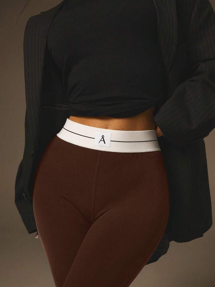 Athîral Quần legging cơ bản phong cách tối giản thường ngày dành cho nữ, thích hợp mặc hàng ngày. - màu nâu - Xem 1
