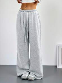 SHEIN PETITE Women's Casual Front Tie Waist Loose Sweatpants, Suitable For Autumn/Winter, Everyday Wear And Back To School - Grey - View 1