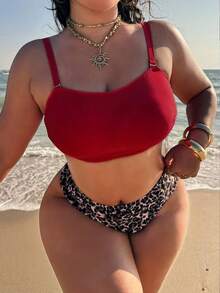 Swim SXY Plus Size Women Leopard Print Full Coverage Solid Color Sexy Swimwear - Multicolor - View 1
