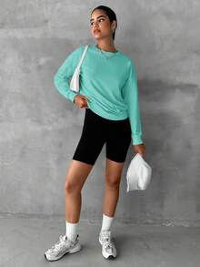 EURMUSE 纯棉落肩卫衣 - 薄荷藍 - 查看 4