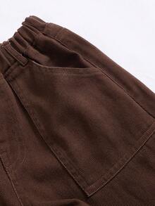 SHEIN ChillGRL Tween Girls Y2K Style Casual Loose Straight Leg Basic Drawstring Jeans + Basic Elastic Waist Jeans, Comfortable Fabric Suitable For All Seasons Brown Baggy Pants - Coffee Brown - View 7