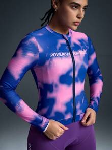 Powerista Women's Letter Print Tie-Dye Zipper Front Cycling Jacket - Purple - View 1