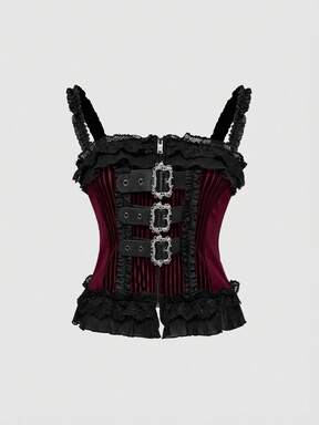 Gothic Lace Trim Bodysuit For Halloween