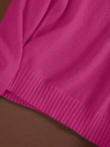 Franclia Vintage élégant pull tricoté 2 en 1 avec décoration de diamant, col, manches longues, porter décontracté tous les jours, retour à l'école, automne/hiver - Rose vif - Voir 7