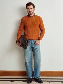 Manfinity Homme Men's Casual Cable Knit Pullover Sweater, Autumn/Winter - Brown - View 3